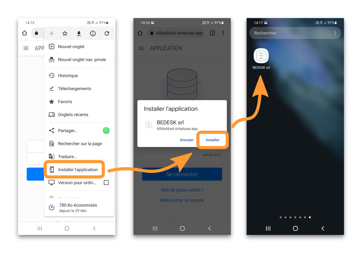 Installer l’application Simpluse sur Android à l’aide de chrome